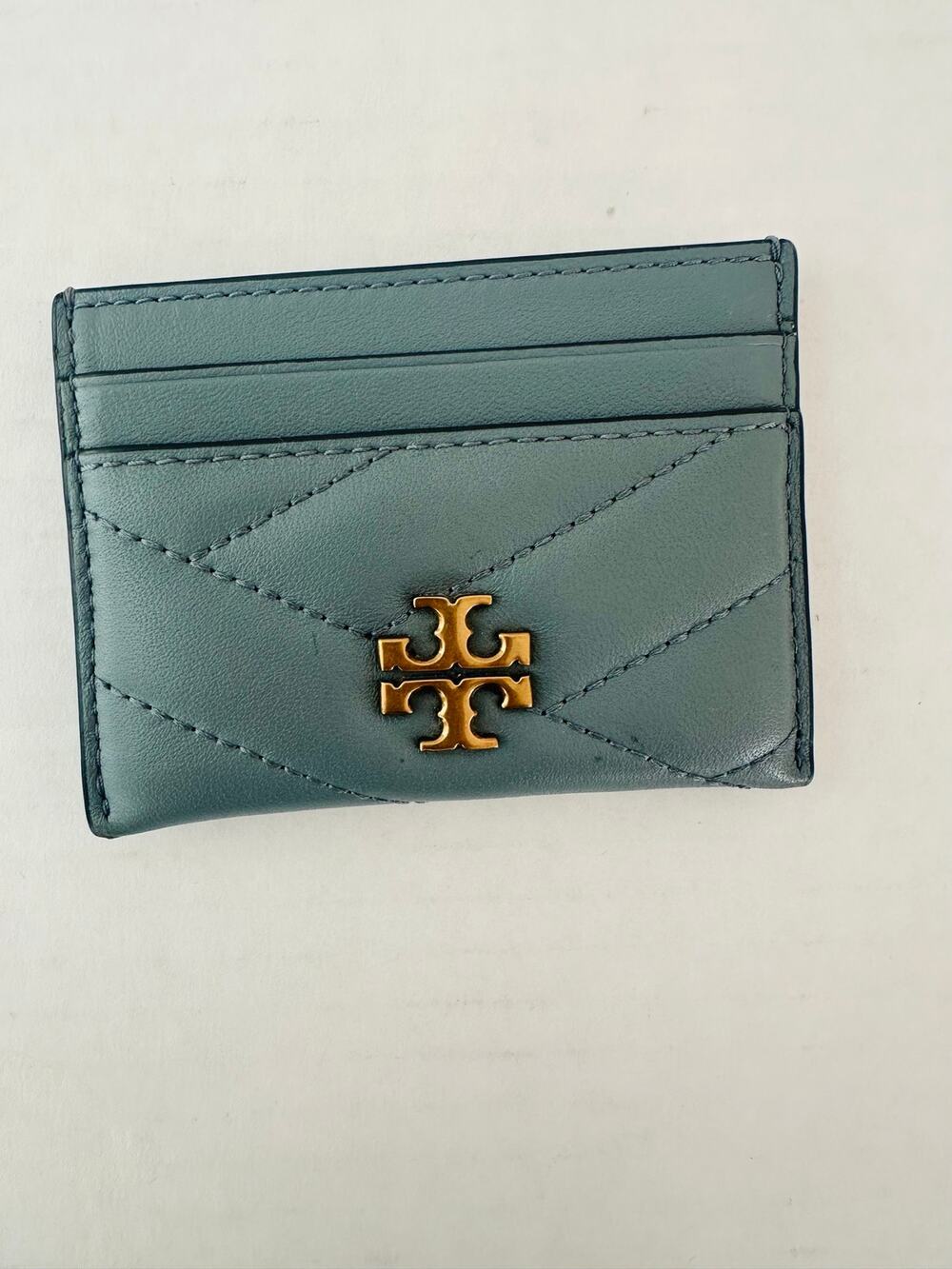Tory Burch Kira Chevron Quilted Leather Card Case - Muted Blue/Green